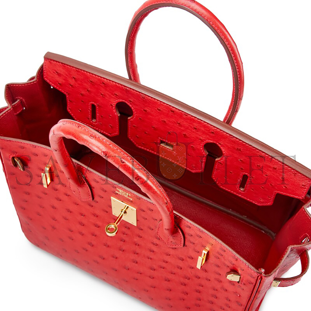 HERMÈS MASTER BIRKIN 30 OSTRICH LEATHER RED BAG GOLD BUCKLE H041933CK92 (30*22*16cm)